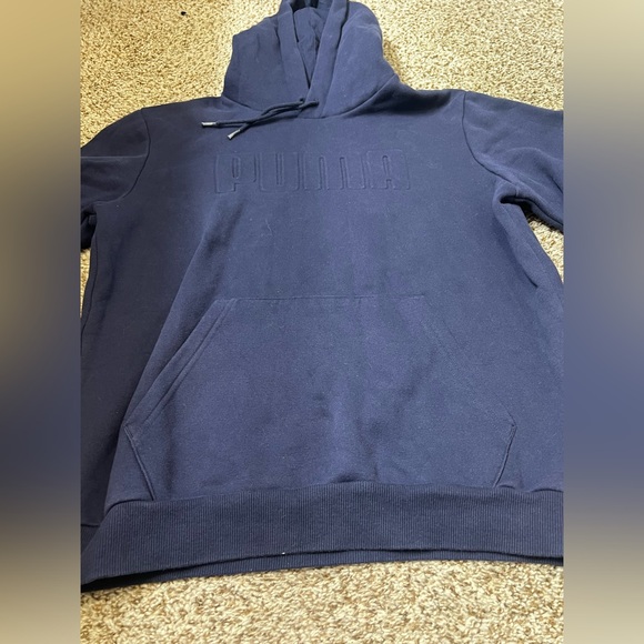 Puma SE Medium Navy Blue Embossed Pullover Hoodie Sweatshirt - Picture 5 of 13